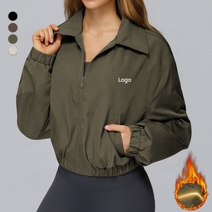 Col polo chaud à fermeture éclair pour femmes, manches longues, <span class=keywords><strong>imperméable</strong></span>, coupe-vent, entraînement de gymnastique en plein air, course à pied, vêtements de sport, vestes avec poches - Product Image 1