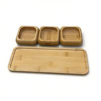 Tragbares Flexibles 3-teiliges Quadratisches Servierschalen-Set aus Bambus mit Tablett für Wohnzimmer, Snacks und Dips