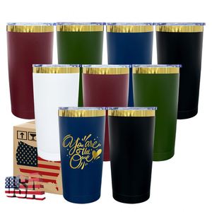 Nuevo en EE. UU. Vaso térmico de acero inoxidable de 20 oz con espejo dorado y acabado en polvo rojo y verde navideño, con pajita, para grabado láser - Product Image 1