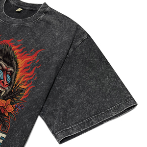 Camisetas de Hombre Estilo Vintage con Lavado Ácido, Diseño de Animales de la Selva, Estampado Tropical Floral de Mono, Corte Holgado, Ropa Urbana para Hombre - Product Image 5