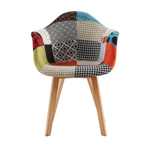 Chaise de salle à manger nordique en bois, tissu coloré, design <span class=keywords><strong>patchwork</strong></span>, à dossier haut, pour salon et café - Product Image 2