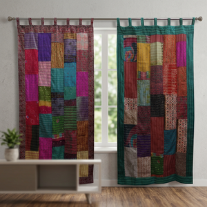 Vente De Gros Vintage Kantha Rideaux Soie Sari Patchwork Rideaux - Product Image 2