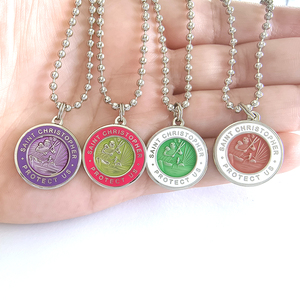 Collar con Medalla Católica Personalizada, Esmalte de Colores, San Cristóbal, Cadena de Bolas, Joyería Religiosa, Recuerdo, Medidor de <span class=keywords><strong>Cristo</strong></span> para Viajes - Product Image 1