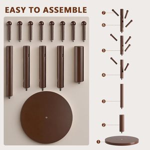 Perchero de pie de madera con 8 ganchos de punta redonda, 3 alturas ajustables, 13"D x 13"W x 67.3"H - Ideal para <span class=keywords><strong>recibidor</strong></span> u oficina (Marrón) - Product Image 6