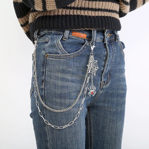Chaîne de taille style punk multi-couches en métal avec pendentif toile d'araignée pour hommes et femmes, chaîne décorative hip-hop en jean, alliage de zinc blanc K - Product Image 1