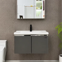 Meuble de salle de bain suspendu avec miroir LED, rangement intelligent, design moderne, écologique, pour hôtel et villa, mobilier de salle de bain OEM ODM