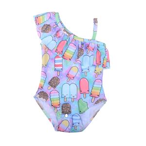 Combinaison de bain pour bébés filles, motif léopard, épaule asymétrique, avec fermeture à boutons-pression, rose, vente en gros - Product Image 4