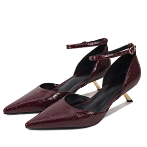 Women Cut Out Ankle Strap Shoes Gold Thin Heels Pumps Dress Pointed Toe Sandals Office Ladies Buckles Stiletto - Product Image 1