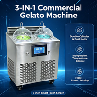 Machine à glace dure commerciale 3-en-1 à double cuve 66L, sorbetière avec écran LED, maintien au frais, en acier inoxydable pour restaurant