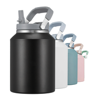 Bouteille d'eau isotherme à double paroi en acier inoxydable de 1,8 L avec couvercle anti-fuite et poignée pour boissons chaudes/froides, sport et voyage