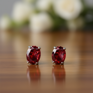 Classic Oval Cut Red Gemstone Stud <b>Earrings</b> for Women Zinc Alloy <b>Claw</b> Setting E3878 - Product Image 2