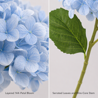 Bunga Hydrangea Sutra Real Touch Joho 6 Buah, 22 inci, 196 Kelopak, Putih, Dekorasi Rumah, Pesta, Pernikahan