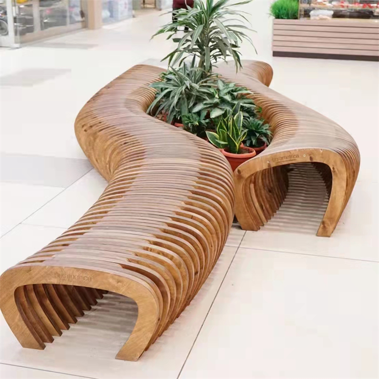 Outdoor Creatieve Sculptuur Bank Houten Ronde Winkelcentrum Bank Wachtbank