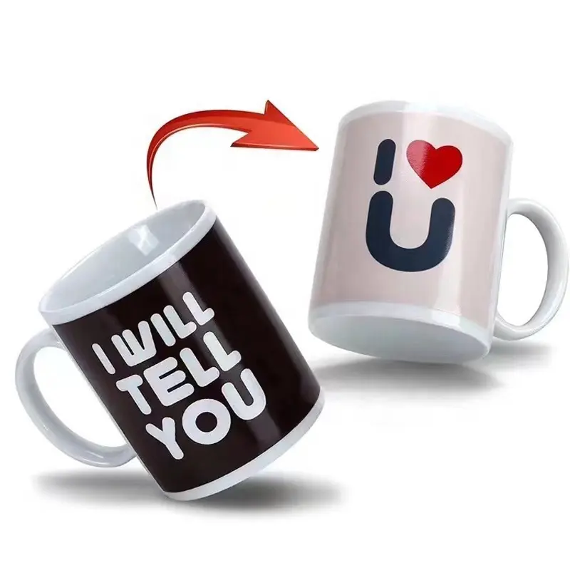 Süblimasyon 11OZ kalp şeklinde kulplu fincan renkli çin seramik kahve fincanı özelleştirme Logo baskı kupalar