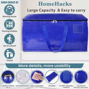 Sacs de déménagement HomeHacks, robustes, avec fermetures éclair et poignées résistantes, pliables, capacité de rangement de 93 L, lot de 2, bleu - Product Image 4