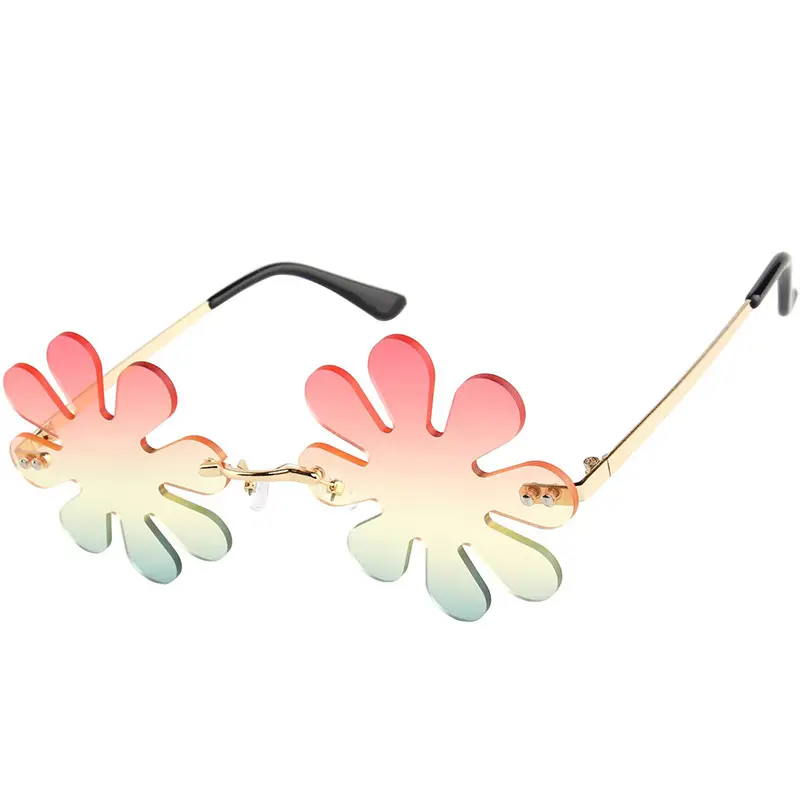 2023 Newest Style Beautiful Elegant Rimless Flower Shaped Sunglasses Women Pink Yellow Sunglasses