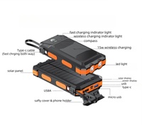 Produits à la mode 2024 20000mAh Banque d'alimentation solaire sans fil étanche PD22.5 Charge rapide avec câbles intégrés et lampe de poche à led