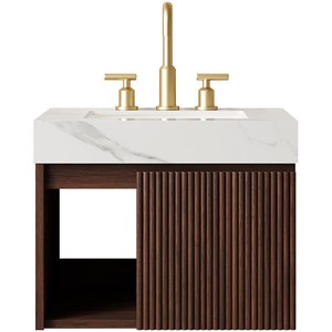 Mobile Bagno <span class=keywords><strong>EIDEN</strong></span> 24 Pollici con Lavabo, Armadietto Sospeso, Top in Pietra Sinterizzata Bianco Carrara e Lavabo in Ceramica con 3 Fori Pre-forati - Product Image 3