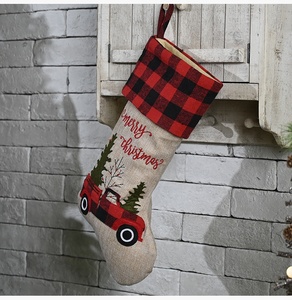 <b>Red</b> Black Buffalo Check <b>Christmas</b> Truck Series Embroidery <b>Stocking</b> Polyester 46x23cm <b>Christmas</b> Decorations - Product Image 4