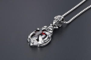 Kalung tengkorak <span class=keywords><strong>Garnet</strong></span>, gesper tengkorak Vintage batu permata merah mode liontin Rubi untuk hadiah perhiasan Hari Ayah - Product Image 3