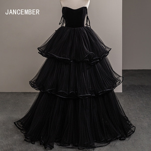 Fashion Tiered Black Tulle Ball Gown Evening Dresses Sexy Strapless Simple <b>Robe</b> De Custom Made Sfy50 - Product Image 1