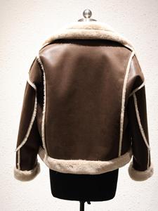 Chaqueta de Invierno para <span class=keywords><strong>Mujer</strong></span>, Estilo <span class=keywords><strong>Aviador</strong></span>, con Forro de Piel Sintética Marrón, Chaqueta de Gamuza con Detalle de Hebilla, Cálida y Holgada - Product Image 5
