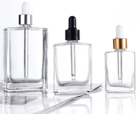 Flacons compte-gouttes en verre de luxe rectangulaires plats de 15 ml, 30 ml, 50 ml, 100 ml avec collier brillant argenté ou doré pour sérum et huile essentielle