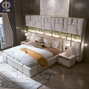 Meubles de chambre à coucher principale de luxe moderne de haute qualité <span class=keywords><strong>Lit</strong></span> géant avec éclairage LED Étagère de rangement unique <span class=keywords><strong>Lit</strong></span> avec tête de <span class=keywords><strong>lit</strong></span> très grande en cuir - Product Image 4
