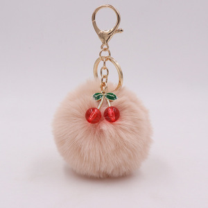 Breloques en métal style coréen avec pompons et breloques cerise, porte-clés de mariage, breloques pour sacs à main, boules de pompons moelleuses - Product Image 5