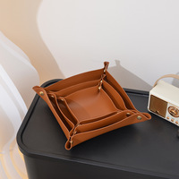 Boîtes de rangement en cuir PU personnalisées en gros, plateaux de rangement de bureau, rangement pour bijoux et cosmétiques, assiettes à fruits portables pour salon