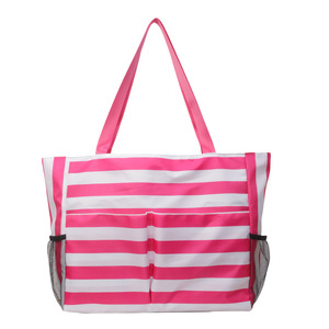 Verano viaje Casual compras gimnasio diario impermeable lona rayas bolso de mano contraste Color cremallera cierre playa bolsa - Product Image 6