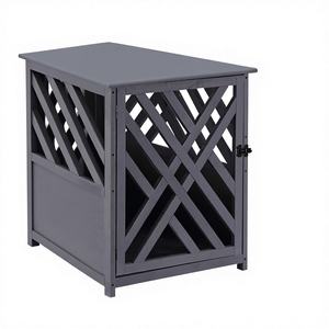 <span class=keywords><strong>Porte</strong></span> grise verrouillable Cage décorative pour <span class=keywords><strong>chien</strong></span> Chenil Caisse pour <span class=keywords><strong>chien</strong></span> en bois Table d'extrémité Table de nuit en treillis pour maisons et meubles pour animaux de compagnie - Product Image 5