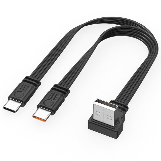 USB to Type-C Splitter Cable Bend Flat Silicone Design 66W Fast Charging & Data Transfer for Computer