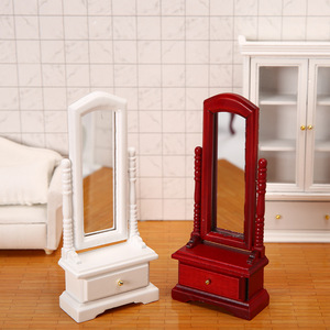 Miroir d'habillage complet américain Meubles pour maison de poupée Armoire de rangement pour chambre à coucher miniature Montage au sol en bois Accessoires de jouets de bricolage - Product Image 2