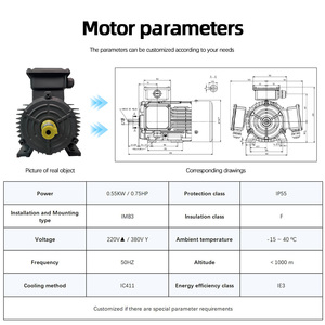 มอเตอร์อินโนโมติกส์ Beide0.55KW/0.75HP 4 โพล 1500 รอบต่อนาที มอเตอร์อะซิงโครนัสสามเฟส IMB3 1TL0003-0DC02-1AA4 IP55 IC411 380V 50HZ - Product Image 3