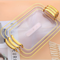 Ensemble de 3 plateaux de service rectangulaires en plastique pour hôtel, restaurant, plateau à fruits, collations et desserts en or, argent et blanc
