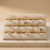 Cincin Tipis Bertumpuk untuk Wanita, Cincin Bertumpuk Kristal Pastel Cantik Bermotif Bunga Kupu-kupu Opal, Set Cincin Jari Berlapis Estetis