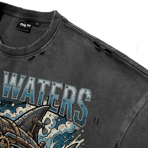 2026 <b>Men's</b> Acid Wash Distress Cotton Breathable T-Shirts Custom Front Panel Print O-Neck Short Sleeve Street Tops for Wholesale - Product Image 4