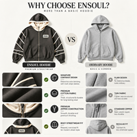 Sweat-shirt à capuche surdimensionné et ample en coton épais avec manches rayées et fermeture éclair contrastante, personnalisé pour homme, idéal pour le streetwear
