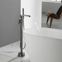 Robinet de baignoire moderne à double poignée, sur pied, corps en laiton finition brossée, cartouche céramique, jet cascade, pour hôtel