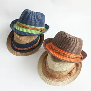 Travel Sports Beach Summer Hats Mother Son Contrast Color Wide Striped Paper Straw Kids Boy Girl Adult Men Women Fedora Jazz Hat