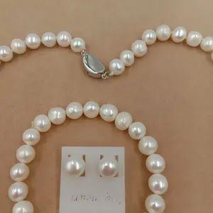 Wedding Earrings 925 Silver Earring Good Luster Pearl Set Freshwater Pearl Jewelry Set For Wedding Factory Price Wholesale 8 Mm AA Potato Pearl