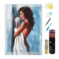 Kit de Peinture Diamant Personnalisé : Femme au Café du Matin, Mosaïque de Diamants en Résine, Broderie Murale, Décoration d'Anniversaire