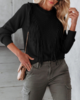 Pull tricoté décontracté à franges pour femme, coupe ample et oversize, manches longues, tendance hiver