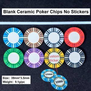 Fichas de Póker de Cerámica Blancas Profesionales Coolstar de 39 mm y 9.1 g con Espacio para Pegatina Empotrada para Logotipo Personalizado, Fichas de Casino Profesionales - Product Image 1