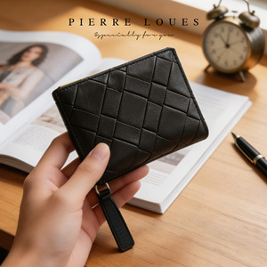 กระเป๋าสตางค์ผู้หญิง Pierre Loues ลายเพชรดำ หนัง PU ขนาด 5 นิ้ว ใช้ได้ทุกวัน พร้อมคุณสมบัติป้องกันการโจรกรรม - Product Image 1