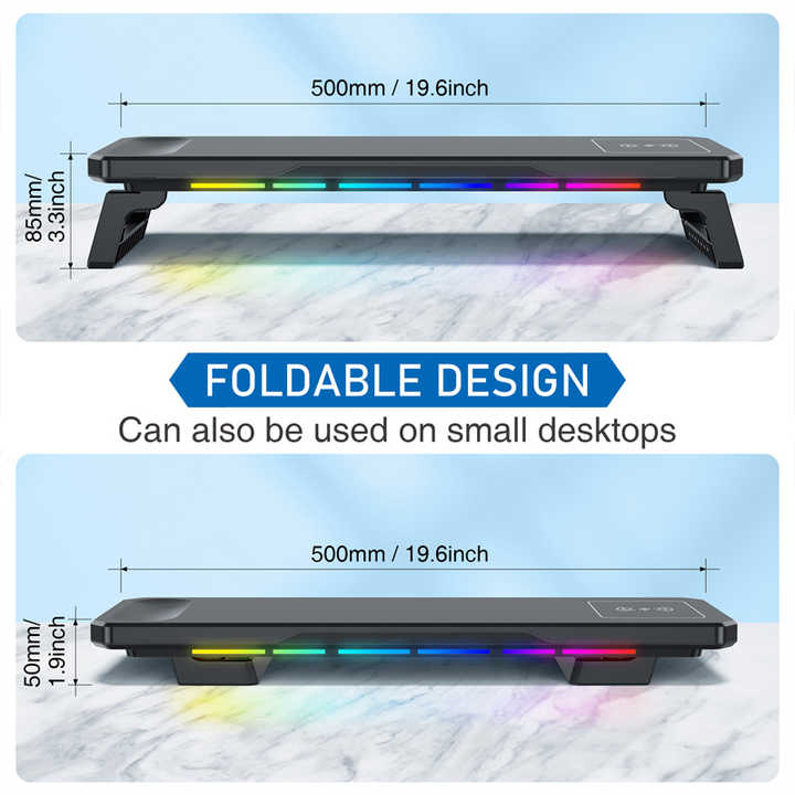 Cool RGB Luminous Version Computer Monitor Riser Stand USB Wireless ...