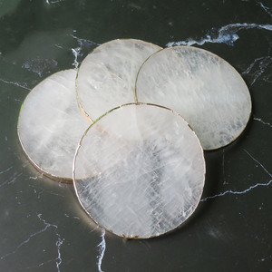 Round Gold Edge Plate White <strong>Crystal</strong> <strong>Coasters</strong> for Home Decoration - Product Image 3