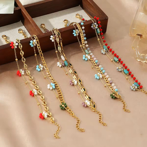 <span class=keywords><strong>Cavigliera</strong></span> da Donna Bohemien in Acrilico Multistrato con Fiori Colorati, Braccialetto Estivo in Acciaio Inossidabile per Ragazze - Product Image 1