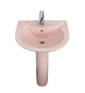 Lavabo <span class=keywords><strong>de</strong></span> Pedestal <span class=keywords><strong>de</strong></span> Cerámica Rosa para Baño, Lavabo Decorativo con Diseño <span class=keywords><strong>de</strong></span> <span class=keywords><strong>Roca</strong></span> - Product Image 1